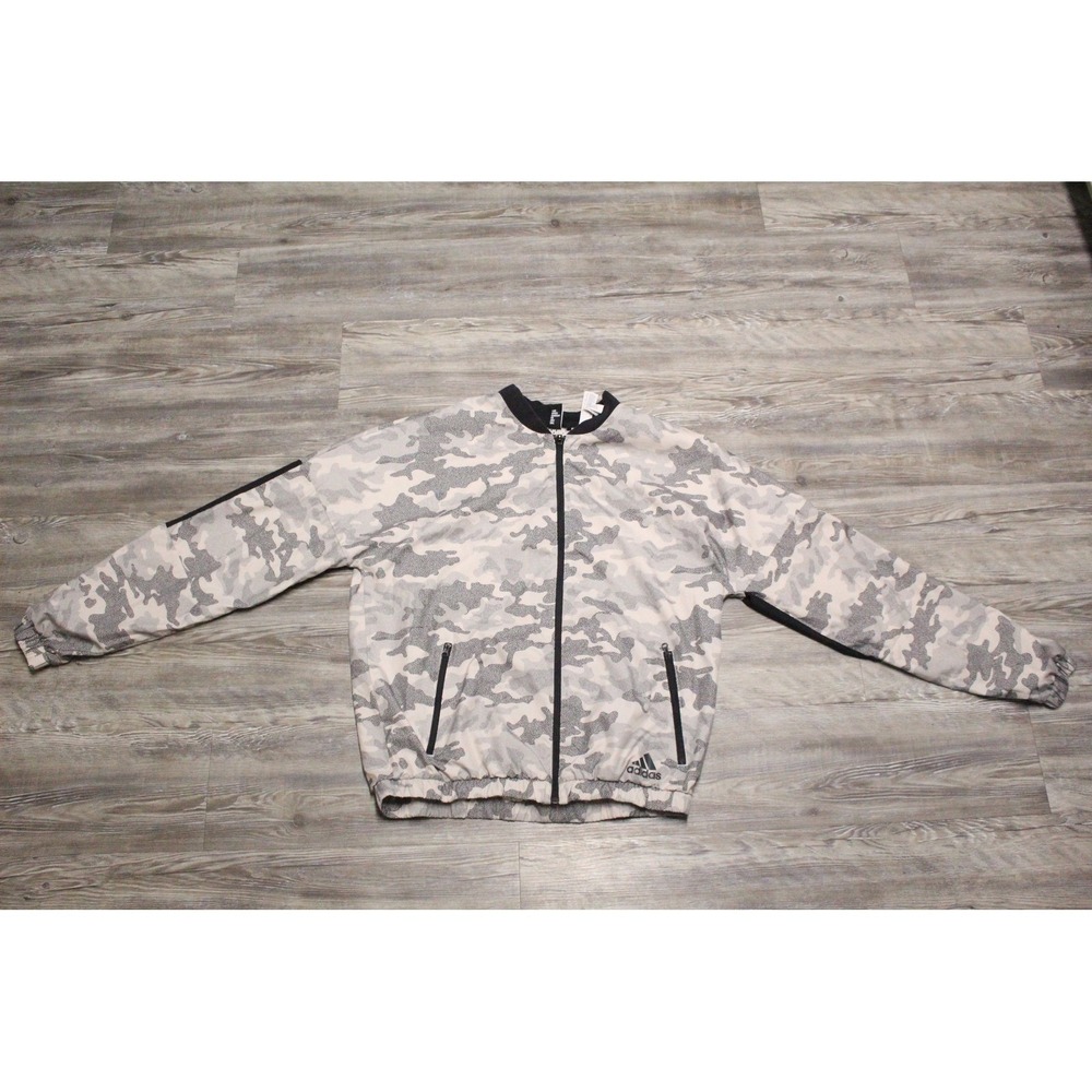 Adidas Mens Grey White Pixelated Camo Full Zip Track Jacket Large Mesh Lined